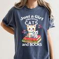 Just A Girl That Loves Cats And Books Cute Cat & Bookwork Women's Comfort Colors T-Shirt Moss Just A Girl That Loves Cats And Books Cute Cat & Bookwork Women's Comfort Colors T-Shirt Moss