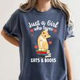Just a Girl Who Loves Cats And Books Reading Cat & Bookworm Women's Comfort Colors T-Shirt Moss