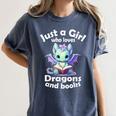 Just a Girl Who Loves Dragons And Books Dragon For Kids Women's Comfort Colors T-Shirt Moss
