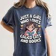 Kawaii Cat And Books Just A Girl Who Loves Both Women's Comfort Colors T-Shirt Moss Kawaii Cat And Books Just A Girl Who Loves Both Women's Comfort Colors T-Shirt Moss