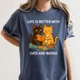 Life Is Better With Cats And Books Cute Cat Lover Women's Comfort Colors T-Shirt Moss