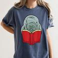 Manatee Reading Books Sea Animal Manatee Women's Comfort Colors T-Shirt Moss