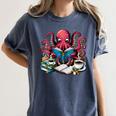 Octopus Reading Book Coffee Lover Bookaholic Bookworm Reader Women's Comfort Colors T-Shirt Moss