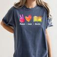 Peace Love Books Reader Librarian Library Book Women's Comfort Colors T-Shirt Moss