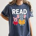 Pig Elephant Reading Cute Book Lover Bookworm Boys Girls Kid Women's Comfort Colors T-Shirt Moss
