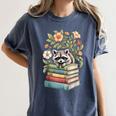 Raccoon Books Reading Flowers Women's Comfort Colors T-Shirt Moss Raccoon Books Reading Flowers Women's Comfort Colors T-Shirt Moss