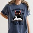 Read Banned Books Drink Coffee Fight Evil Retro Cat Women's Comfort Colors T-Shirt Moss Read Banned Books Drink Coffee Fight Evil Retro Cat Women's Comfort Colors T-Shirt Moss