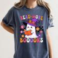 Read More Books Ghost Reading Book Teacher Halloween Women's Comfort Colors T-Shirt Moss