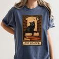 The Reader Cat Book Reading Halloween Tarot Card Women's Comfort Colors T-Shirt Moss