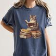 Reading Cat Book Lover Women's Comfort Colors T-Shirt Moss