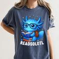 Readsolotl Blue Kawaii Axolotl Book Lover Reading Women's Comfort Colors T-Shirt Moss