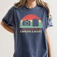Retro Easily Distracted By Cameras & Books Photography Women's Comfort Colors T-Shirt Moss