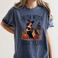 Salem Witch Book Club Bookish Retro Halloween Cat Women's Comfort Colors T-Shirt Moss