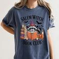 Salem WItch Book Club Halloween Raccoon Witch Reading Book Women's Comfort Colors T-Shirt Moss Salem WItch Book Club Halloween Raccoon Witch Reading Book Women's Comfort Colors T-Shirt Moss