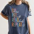 Sip Tea Pet Cats Read Books Repeat Book Cat Lover Women's Comfort Colors T-Shirt Moss
