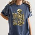 Skeleton Book Floral Skull Halloween Teacher Costume Women's Comfort Colors T-Shirt Moss