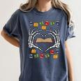 Skeleton Heart Read Reading Book Librarian Halloween Women Women's Comfort Colors T-Shirt Moss