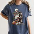Skeleton Reading Book Halloween Bookworm Bibliophile Reader Women's Comfort Colors T-Shirt Moss