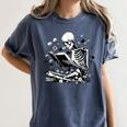 Skeleton Skull Halloween Book Reading Books Lover Teacher Women's Comfort Colors T-Shirt Moss