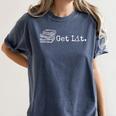 Stack Of Books Get Lit Book Reading Reader Women's Comfort Colors T-Shirt Moss