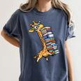 Teacher Shirt Giraffe Holding Books Bookworm Librarian Women's Comfort Colors T-Shirt Moss