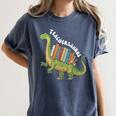 Teachersaurus Dinosaur Teachers Dino Reading Book Librarian Women's Comfort Colors T-Shirt Moss