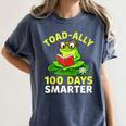 Toad-Ally 100 Days Smarter Frog Reading Book 100 School Day Women's Comfort Colors T-Shirt Moss