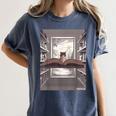 Totally Weird Tees Cat Library Book Reading Literary Women's Comfort Colors T-Shirt Moss
