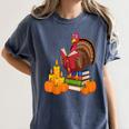 Turkey Reading Books Fall Thanksgiving Teacher Book Women's Comfort Colors T-Shirt Moss