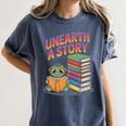 Unearth A Story Cute Turtle Reading Books Librarian Women's Comfort Colors T-Shirt Moss