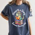 Unearth a Story Summer Reading 2026 Book Lover Dino Fun Women's Comfort Colors T-Shirt Moss