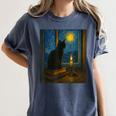 Van Gogh Starry Night Art Cat And Book Lovers Women's Comfort Colors T-Shirt Moss