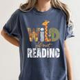 Wild About Reading Books Animal Theme Bookworm Library Day Women's Comfort Colors T-Shirt Moss