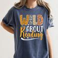 Wild About Reading Lover Bookworm Library Teacher Zoo Animal Women's Comfort Colors T-Shirt Moss