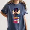 Woman And Books Stack Afro Girl Reading Lover Women's Comfort Colors T-Shirt Moss