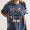 Women's She Blooms Among The Pages Women Mom Wife Floral Book Lover Women's Comfort Colors T-Shirt Moss