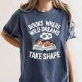 Women's Wild Dreams Reading Giraffe Book Reader Zoo Animals Kids Women's Comfort Colors T-Shirt Moss