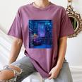 Book Library Bookshelf Armchair Window Pattern Print Women's Comfort Colors T-Shirt Blue Jean