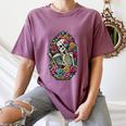 Book Lover Skeleton Reading With Dia De Los Muertos Flowers Women's Comfort Colors T-Shirt Blue Jean