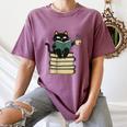 Cat Reading Book Women's Comfort Colors T-Shirt Blue Jean
