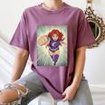The Crimson Crescent 90s Retro Comic Book Superheroine Art Women's Comfort Colors T-Shirt Blue Jean The Crimson Crescent 90s Retro Comic Book Superheroine Art Women's Comfort Colors T-Shirt Blue Jean