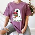 Cute Ghost Holding Books Bookish Christmas Women's Comfort Colors T-Shirt Blue Jean