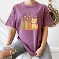 Cute Kawaii Cat Books Flowers Women's Comfort Colors T-Shirt Blue Jean