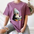 Cute Penguin Reading Book Faux-Crochet Print Women's Comfort Colors T-Shirt Blue Jean
