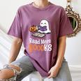 Halloween Teacher Women Cute Reading Ghost Read More Books Women's Comfort Colors T-Shirt Blue Jean