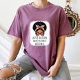 Just a Girl Who Loves Books Messy Bun Black Women Reading Women's Comfort Colors T-Shirt Blue Jean