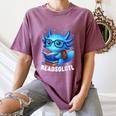Readsolotl Blue Kawaii Axolotl Book Lover Reading Women's Comfort Colors T-Shirt Blue Jean