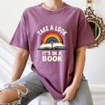 Retro Rainbow Take A Look It's In A Book Reading Women's Comfort Colors T-Shirt Blue Jean