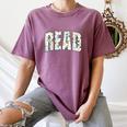 Retro Read Floral Reading Bookworm Librarian Book Lover Women's Comfort Colors T-Shirt Blue Jean
