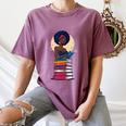 Woman And Books Stack Afro Girl Reading Lover Women's Comfort Colors T-Shirt Blue Jean